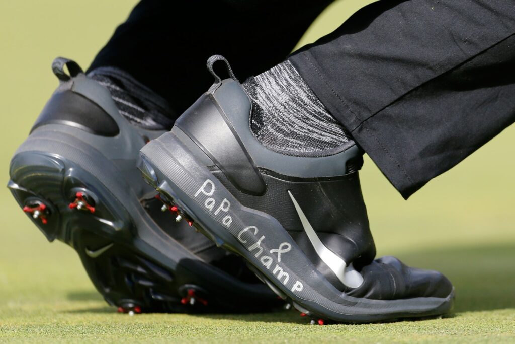 Papa Champ written on Cameron Champ's Nike golf shoes